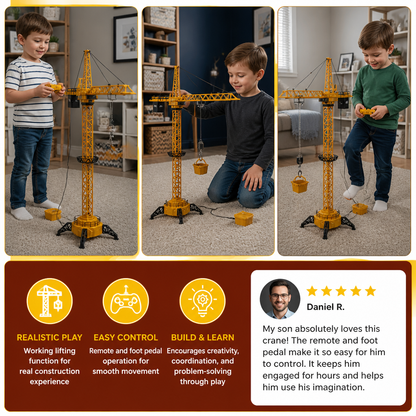 Remote Control Tower Crane – 360° Rotating Construction Toy with Lifting Function