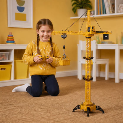 Remote Control Tower Crane – 360° Rotating Construction Toy with Lifting Function