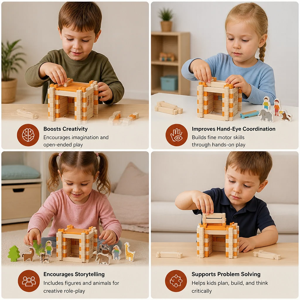 Montessori wooden building block set – natural stacking and construction toy