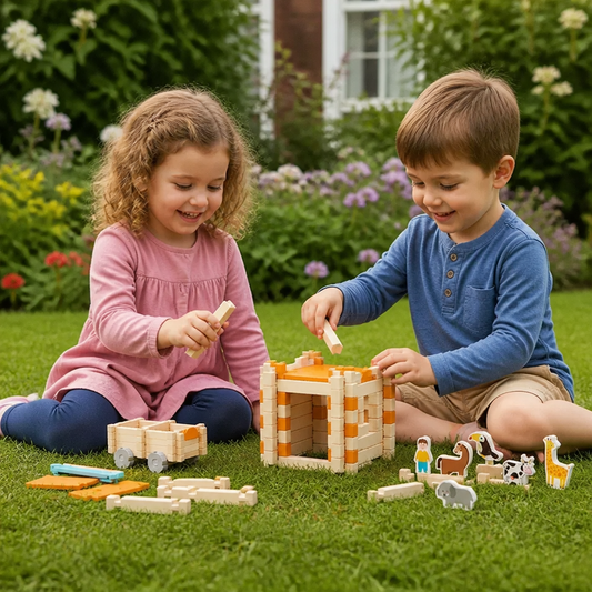 Montessori wooden building block set – natural stacking and construction toy