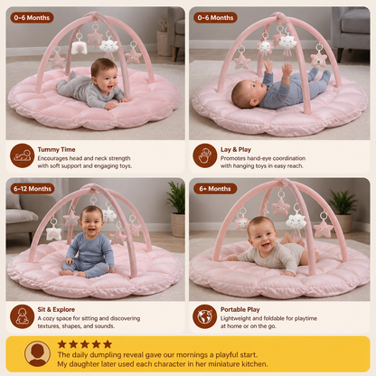 5-in-1 Plush Baby Play Gym, Activity Mat & Bed with Hanging Toys