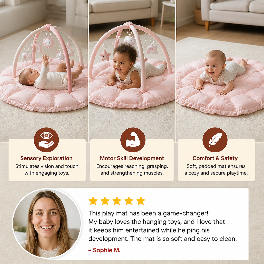 5-in-1 Plush Baby Play Gym, Activity Mat & Bed with Hanging Toys