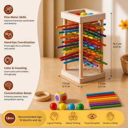 Educational 3-in-1 Wooden Ball and Stick Dexterity Game