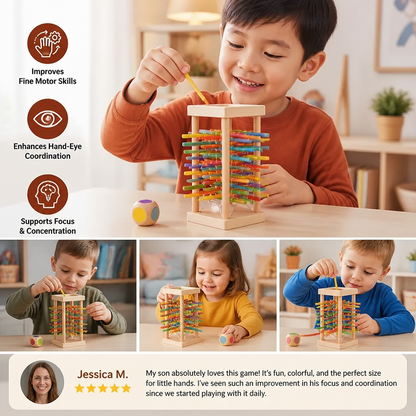 Educational 3-in-1 Wooden Ball and Stick Dexterity Game