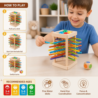 Educational 3-in-1 Wooden Ball and Stick Dexterity Game