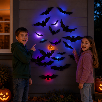 3D LED Halloween Bat Wall Decoration with Color-Changing Lights