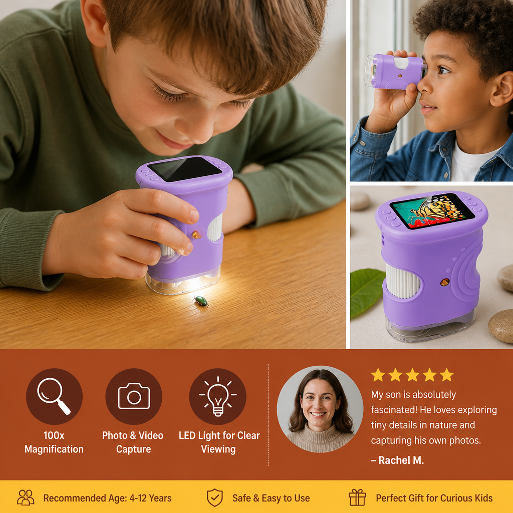 Kids’ 2-in-1 Digital Microscope & Telescope with Photo and Video Camera