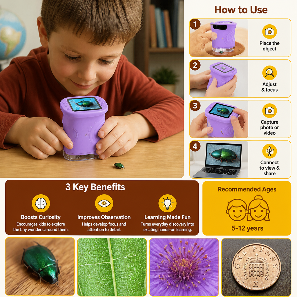 Kids’ 2-in-1 Digital Microscope & Telescope with Photo and Video Camera