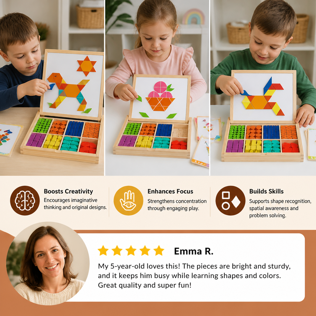 Wooden Magnetic Geometric Shape Puzzle for Kids