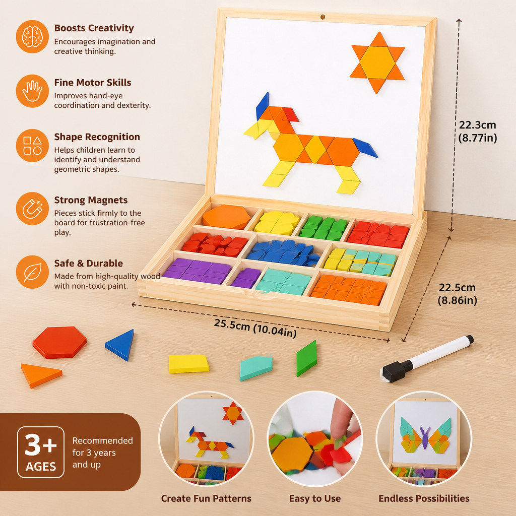 Wooden Magnetic Geometric Shape Puzzle for Kids