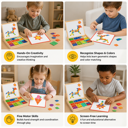 Wooden Magnetic Geometric Shape Puzzle for Kids