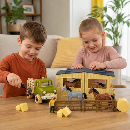 DIY Take-Apart Farm Truck & Horse Stable Play Set for Kids