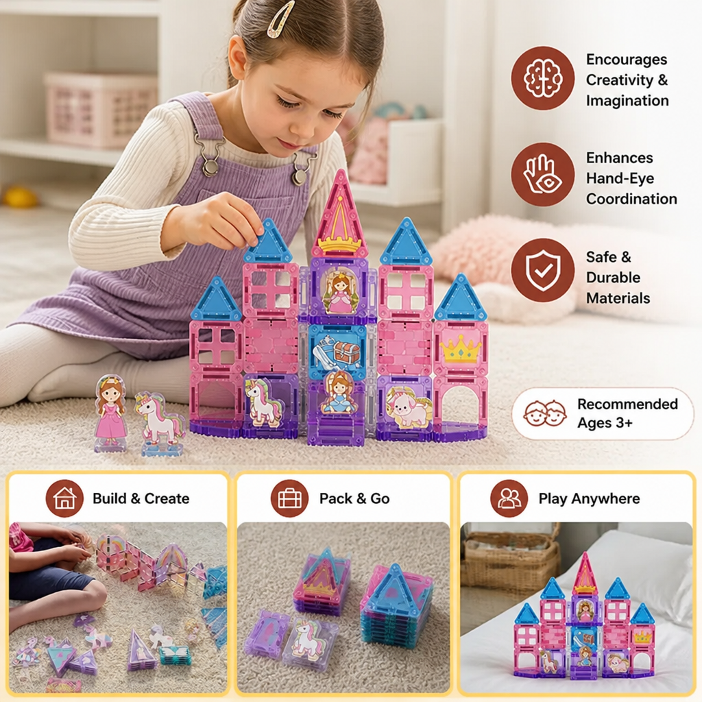 Princess Castle Travel Play Set with Compact Metal Storage Box