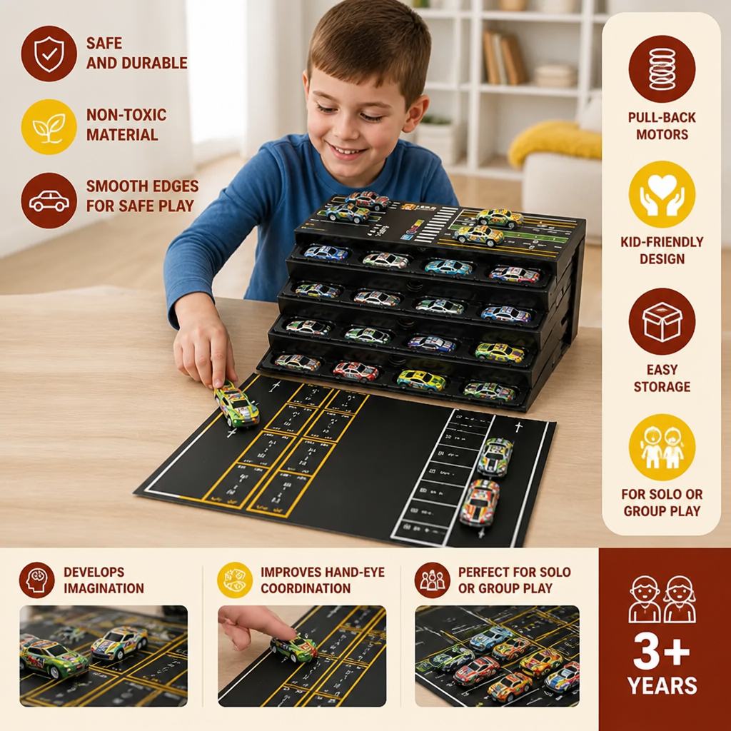 48-Piece Mini Die-Cast Pull-Back Car Set with Storage Container Box