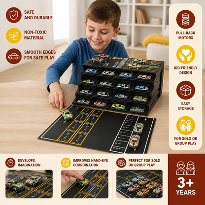 48-Piece Mini Die-Cast Pull-Back Car Set with Storage Container Box