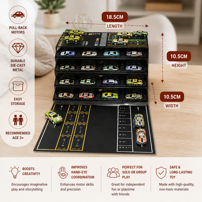 48-Piece Mini Die-Cast Pull-Back Car Set with Storage Container Box