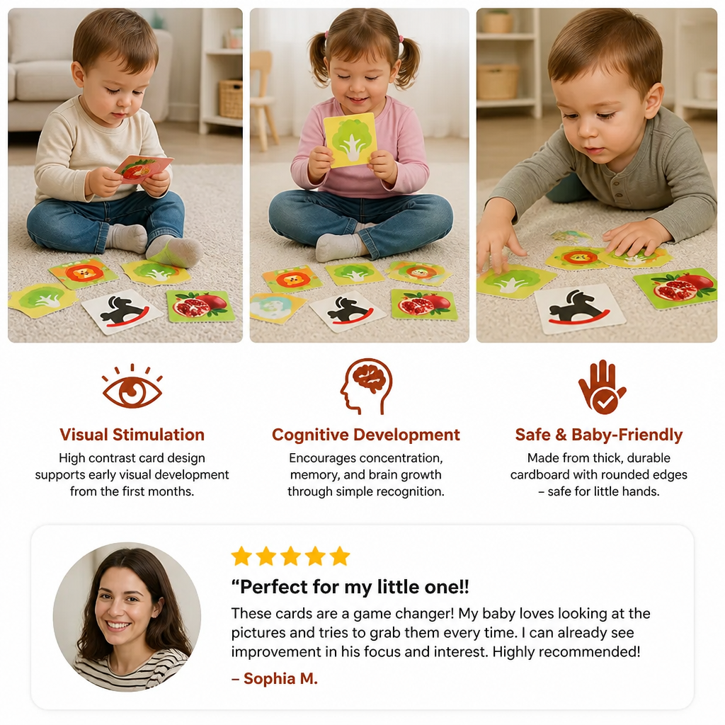 Montessori Baby Learning Flash Cards – Visual Stimulation, Color Recognition & Categorization Set