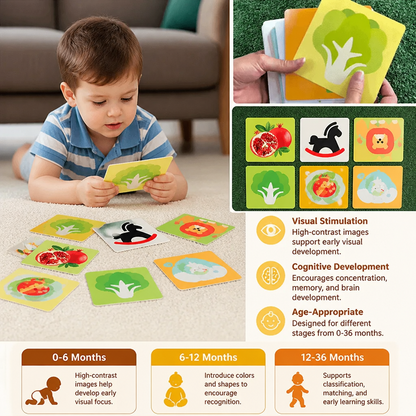 Montessori Baby Learning Flash Cards – Visual Stimulation, Color Recognition & Categorization Set