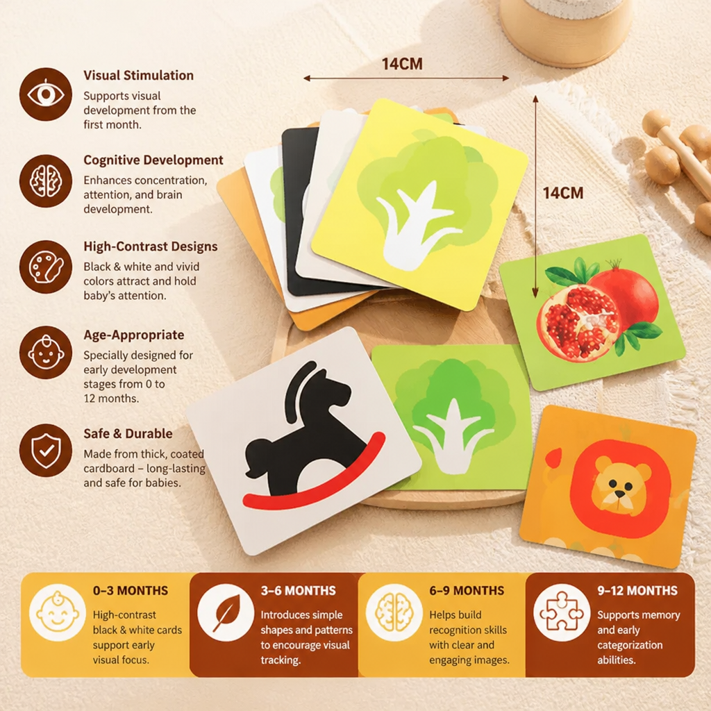 Montessori Baby Learning Flash Cards – Visual Stimulation, Color Recognition & Categorization Set