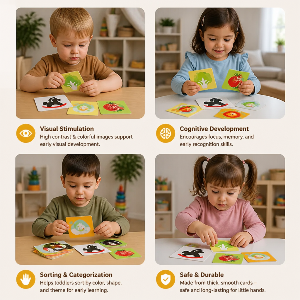 Montessori Baby Learning Flash Cards – Visual Stimulation, Color Recognition & Categorization Set