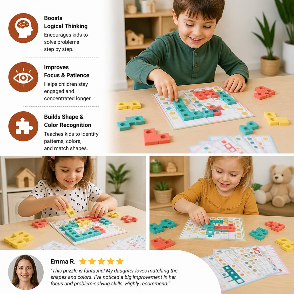 Montessori Wooden Shape Matching Puzzle – Color & Logic Brain Training Game