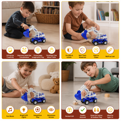 Musical Excavator Toy with Automatic Soccer Ball Scooping & LED Lights