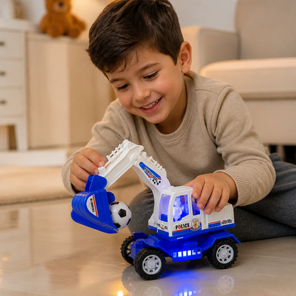 Musical Excavator Toy with Automatic Soccer Ball Scooping & LED Lights