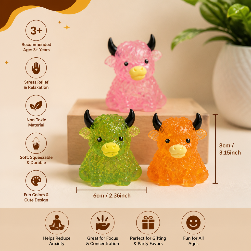 Mini Highland Cow Squishy Stress Relief Toy