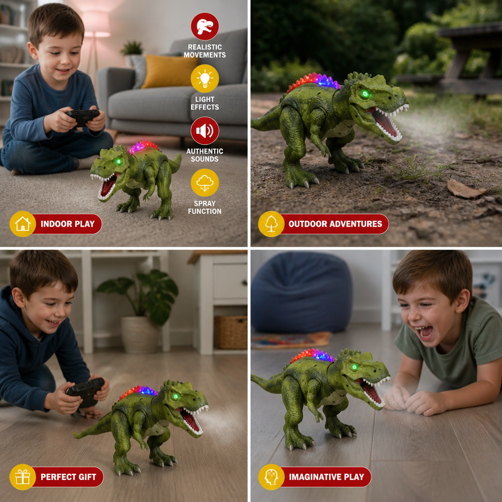 Remote Control Walking T-Rex – RC Dinosaur with Spray Mist, Lights & Sound