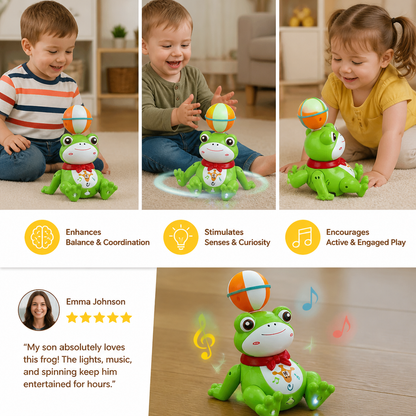 Interactive Ball-Balancing Frog Toy with Lights, Music & 360° Rotation