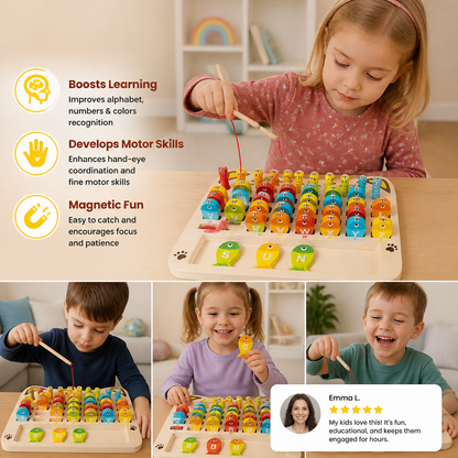 Wooden Magnetic Fishing Game – Alphabet, Math & Fine Motor Skills Learning Toy for Kids