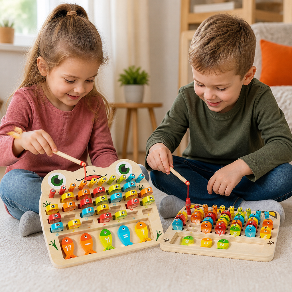 Wooden Magnetic Fishing Game – Alphabet, Math & Fine Motor Skills Learning Toy for Kids