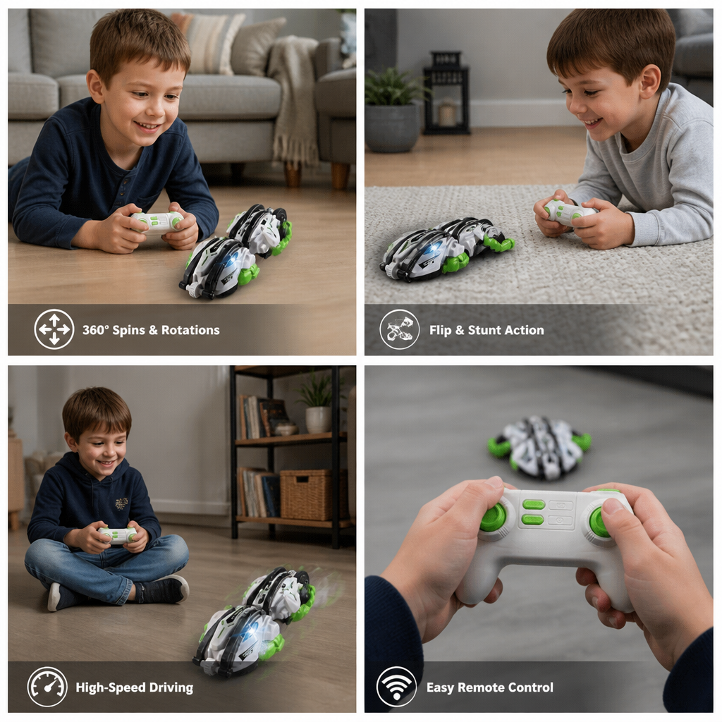 2-in-1 Remote Control Transforming Stunt Car with 360° Rotation & LED Lights