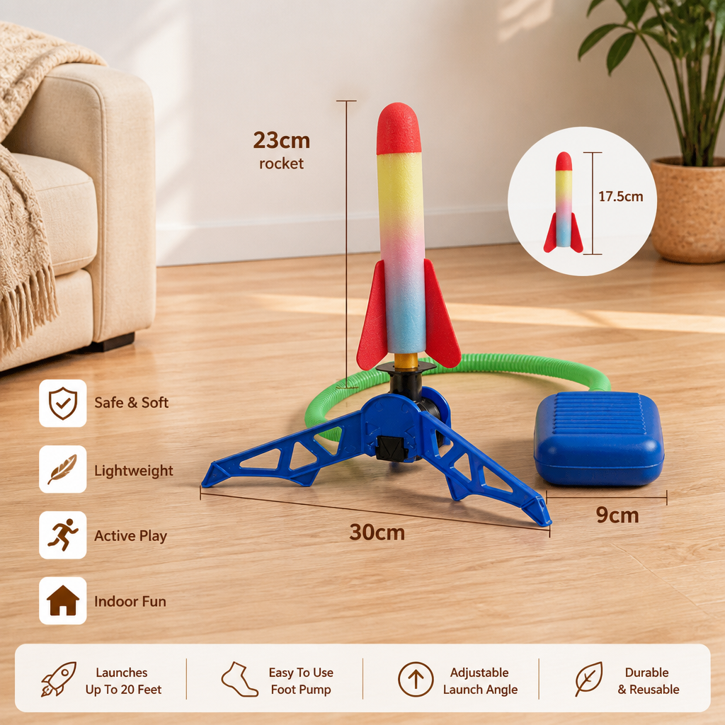 Safe & Soft Kids Rocket Launcher- Lightning Air-Powered Indoor Fun