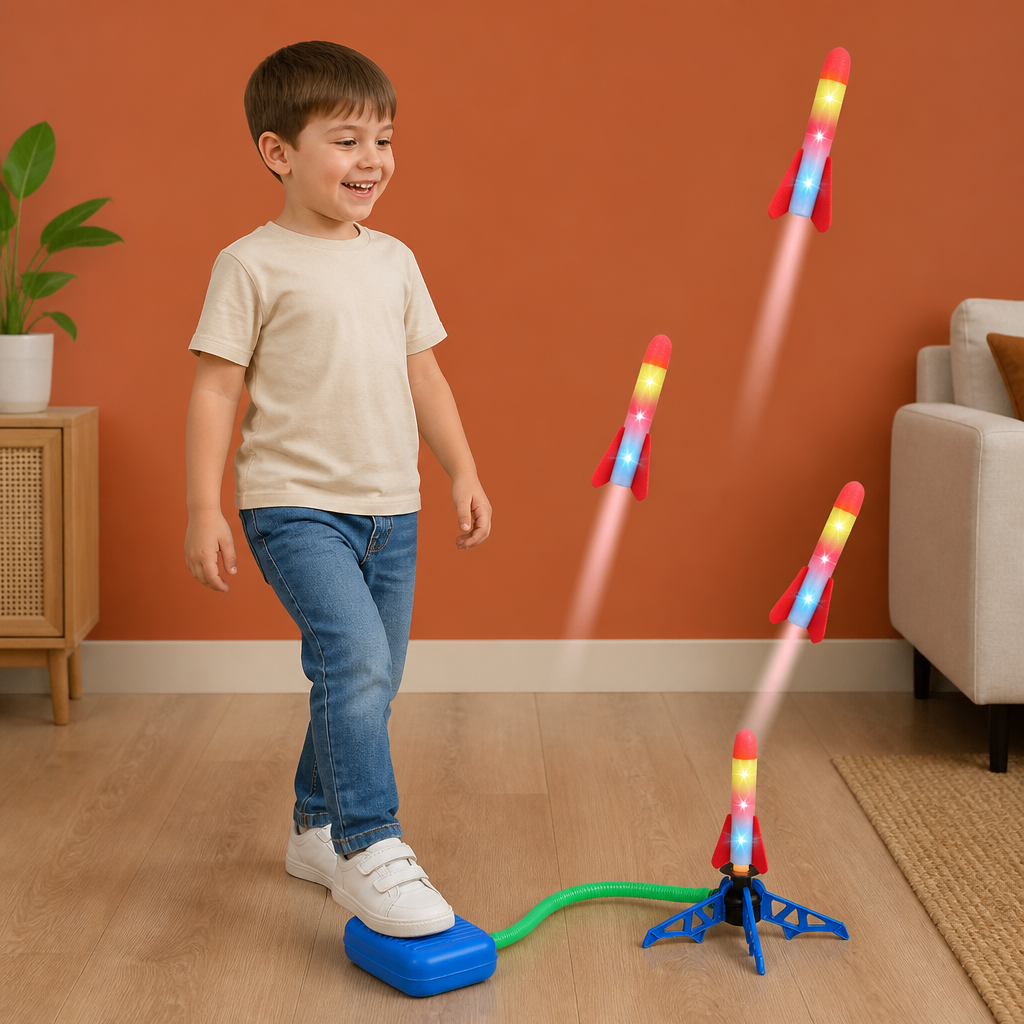 Safe & Soft Kids Rocket Launcher- Lightning Air-Powered Indoor Fun