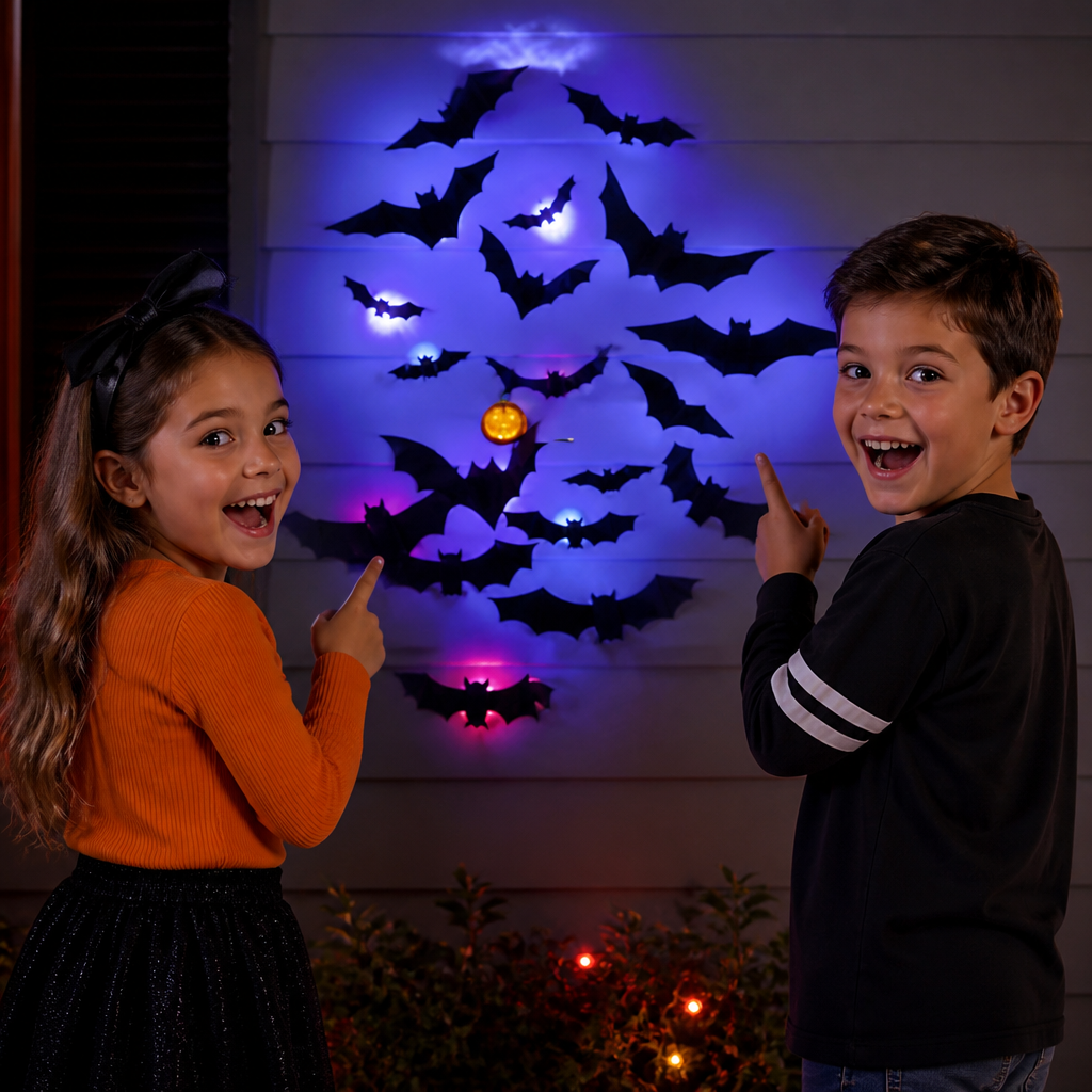 3D LED Halloween Bat Wall Decoration with Color-Changing Lights