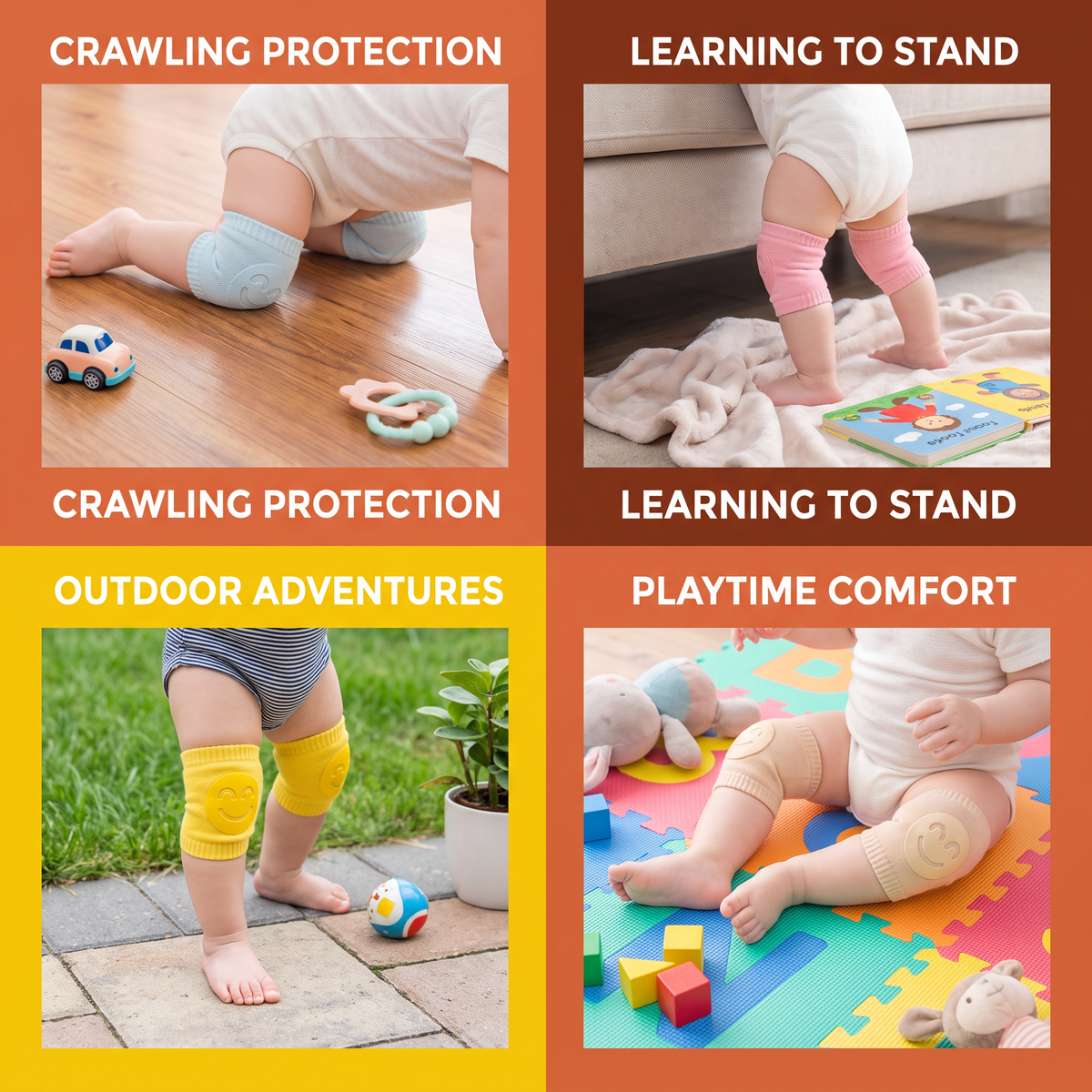 Baby Crawling Knee Pads – Non-Slip Protection with Smiley Face Design