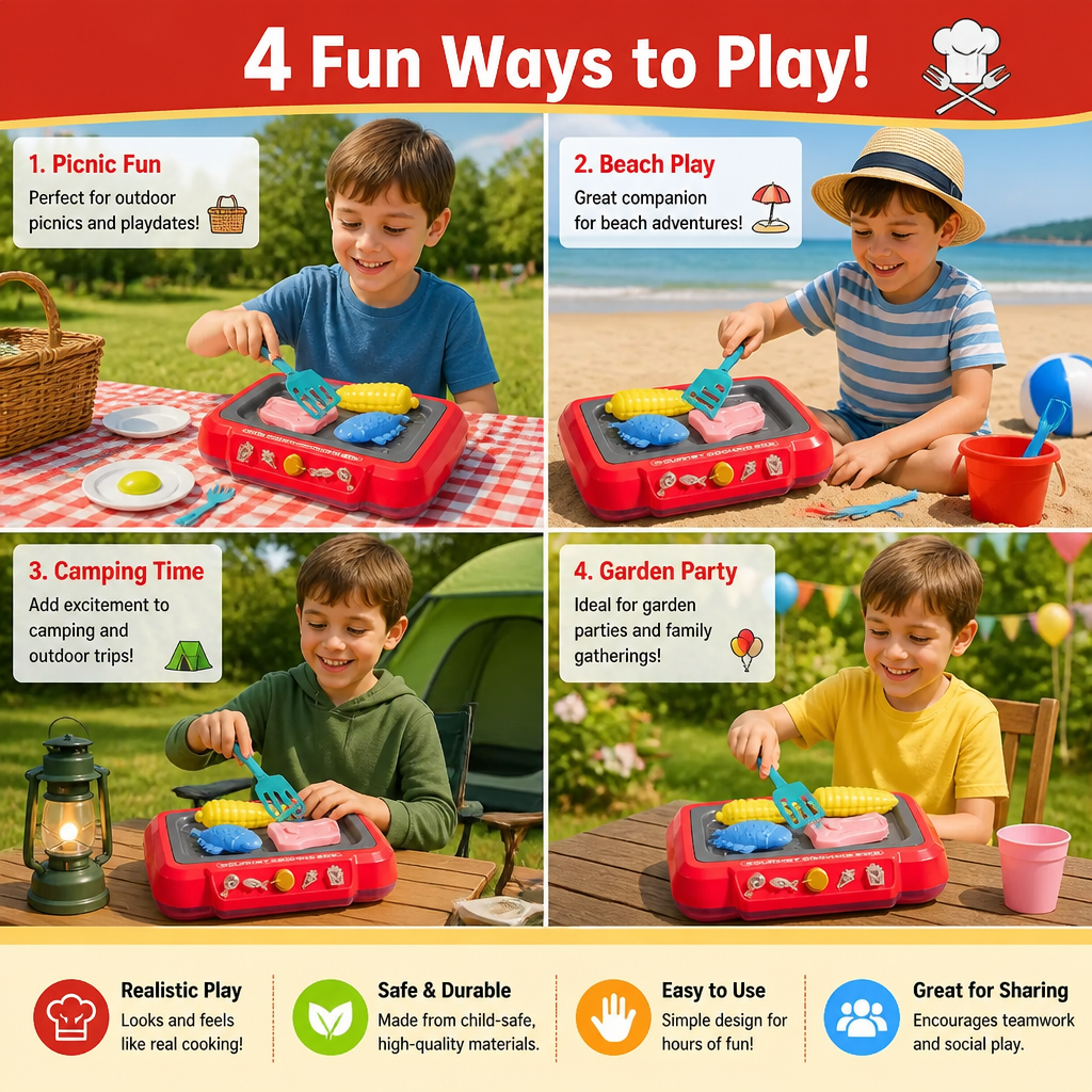 Kids BBQ Grill Playset with Play Food & Accessories