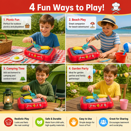 Kids BBQ Grill Playset with Play Food & Accessories