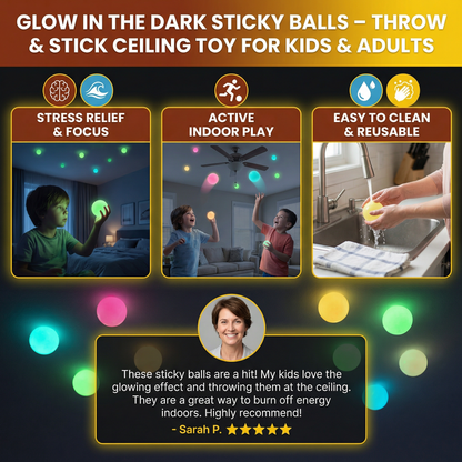 Glow in the Dark Sticky Balls – Throw & Stick Ceiling Toy for Kids & Adults