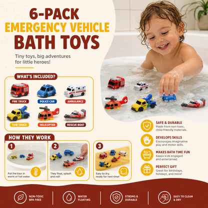 6-Pack Color-Changing Emergency Vehicle Bath Toys for Babies & Toddlers