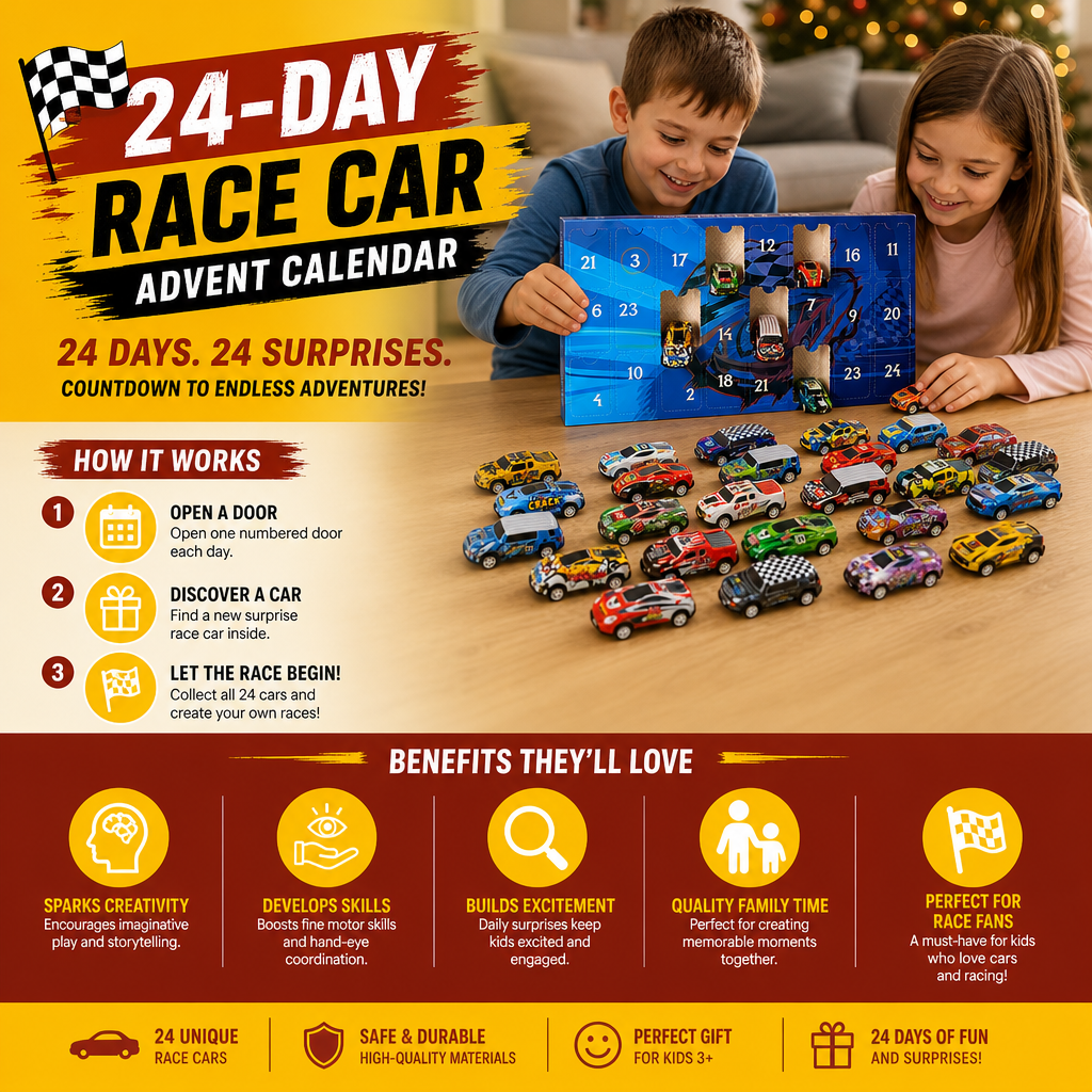 24-Day Race Car Advent Calendar with Surprise Toy Cars