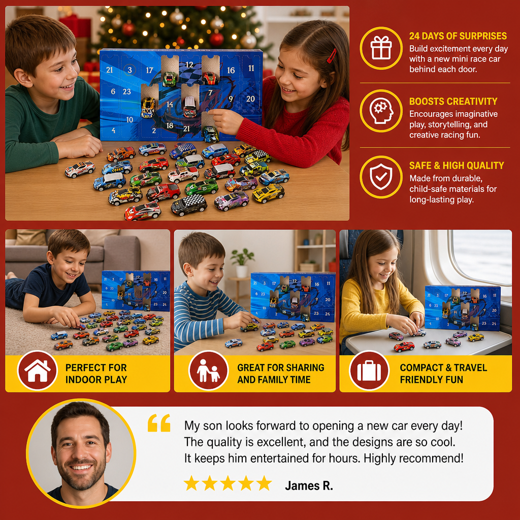 24-Day Race Car Advent Calendar with Surprise Toy Cars
