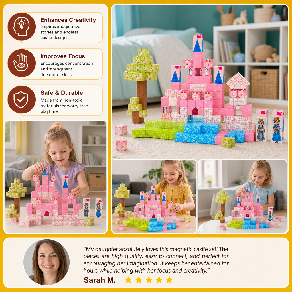Montessori Princess Dream Castle Magnetic Building Cubes Set