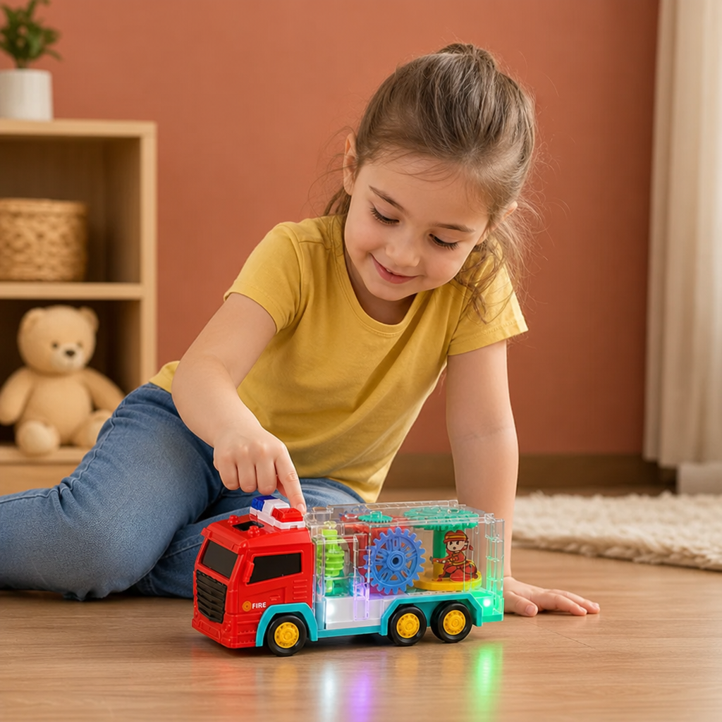 Interactive Fire Truck Toy with Colorful Moving Gears