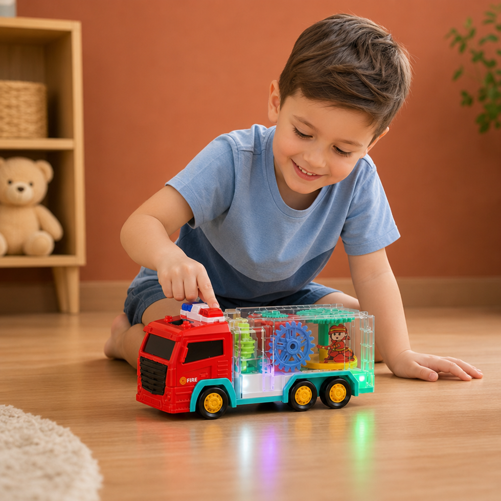 Interactive Fire Truck Toy with Colorful Moving Gears