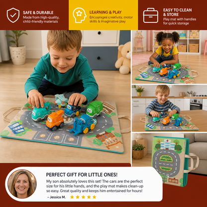 Toddler Toy Truck & Car Set with Play Mat Storage Bag