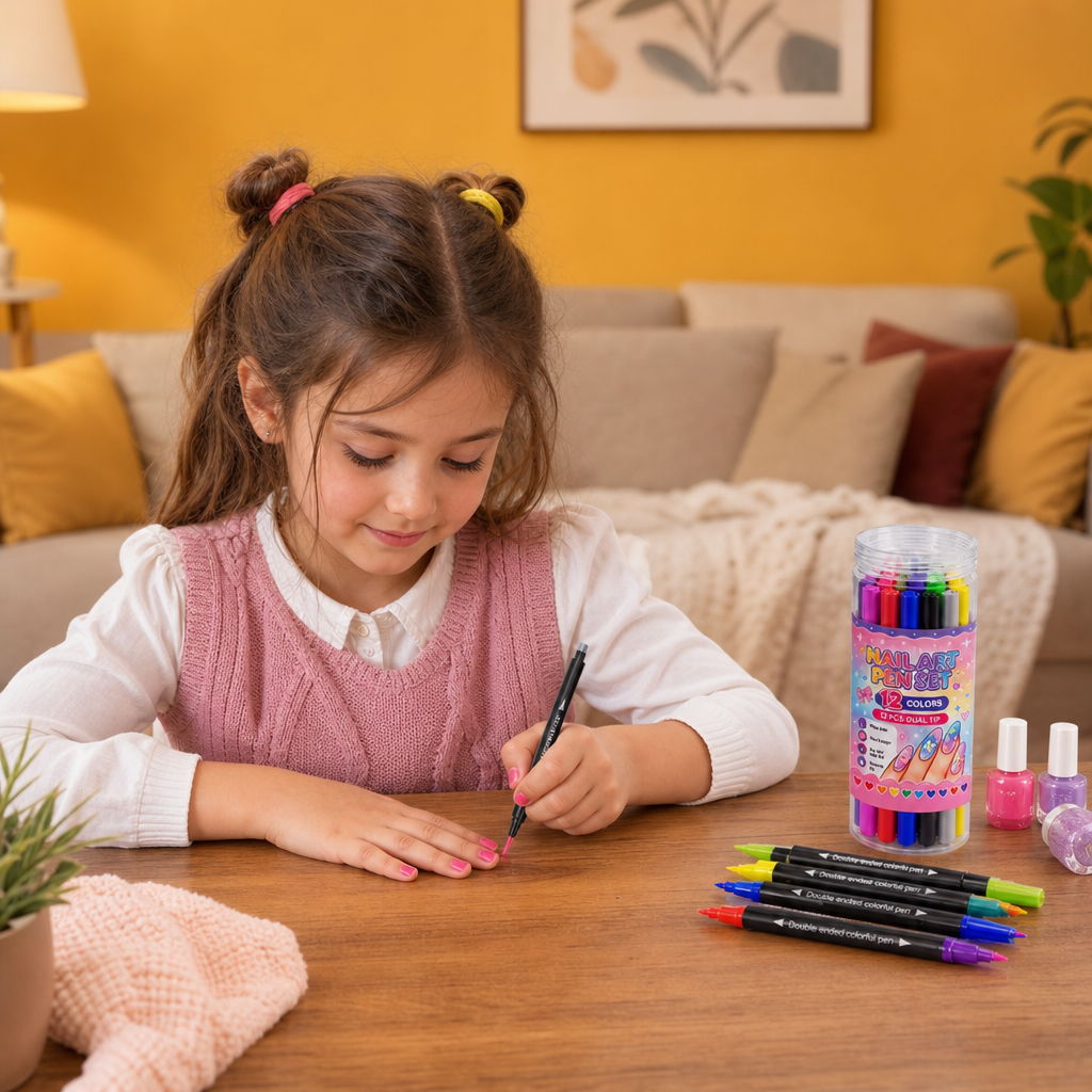 12-Color Dual-Tip Nail Art Pen Set – Fine Detail & Creative Designs
