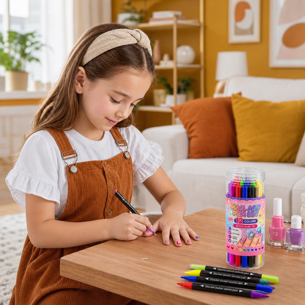 12-Color Dual-Tip Nail Art Pen Set – Fine Detail & Creative Designs