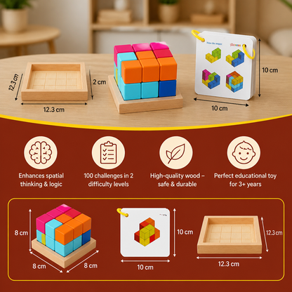 Montessori 3D Wooden Puzzle Blocks – Colorful Geometry & STEM Brain Training Game